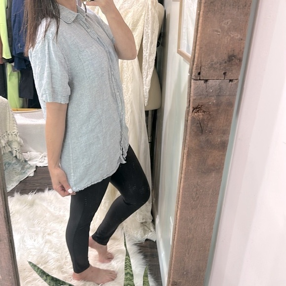 Saks Fifth Avenue Short Sleeve Button Down Shirt size medium linen fabric - Picture 2 of 6